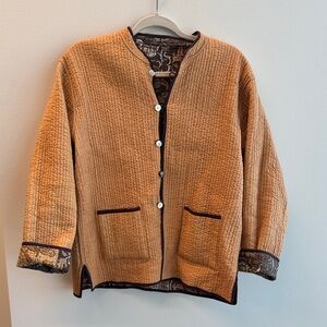 Orvis Vintage Patchwork Print Reversible Quilt Duster Jacket 100% Indian Cotton